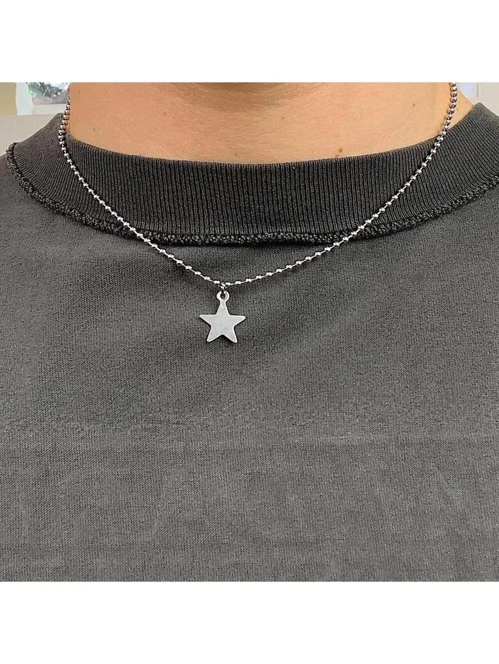 Cyber Steel Star Pendant y2k style choker necklace. Chain is unisex. 17.5